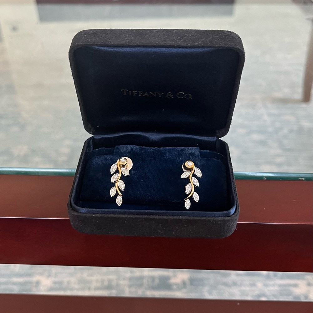Vintage 1999 Tiffany & Co Large Garland Gold Diamond Drop Dangle Earrings